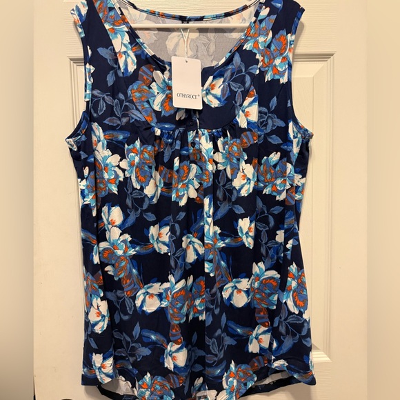 Onyx Nite Tops - Onyx Nite Women's Floral Sleeveless Top - Blue and Orange